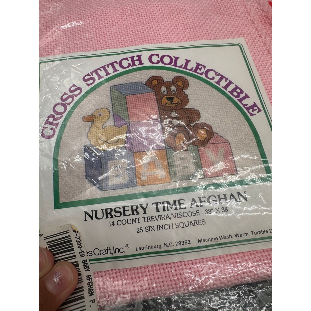 Charles Craft Nursery Time Afghan Pink Cross Stitch Blanket Kit 14 Count 38x38in